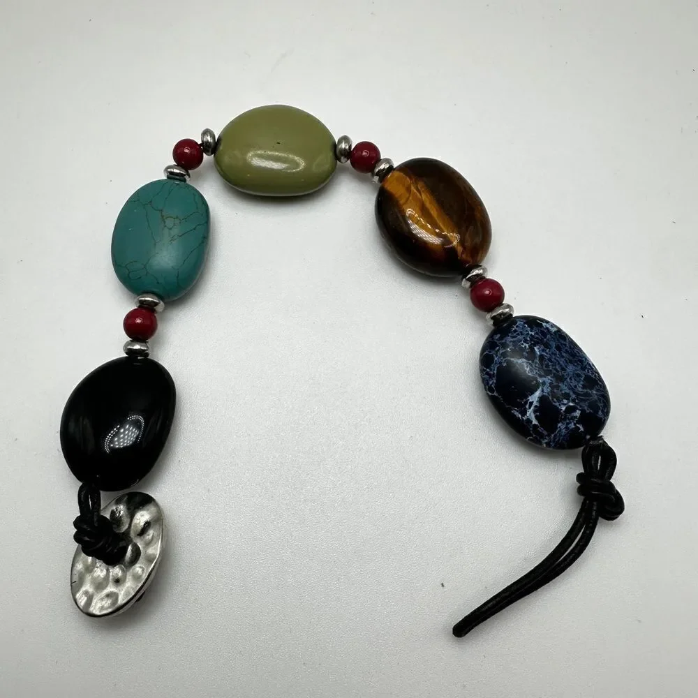 SALE! Chaps stone and faux stone and beaded bracelet‎ with button toggle clasp!
